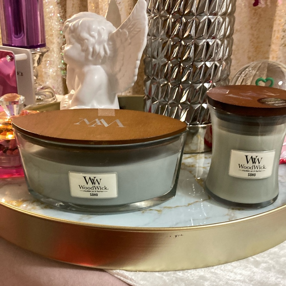WoodWick Gray Soho Scented Candle set with Wooden Lid